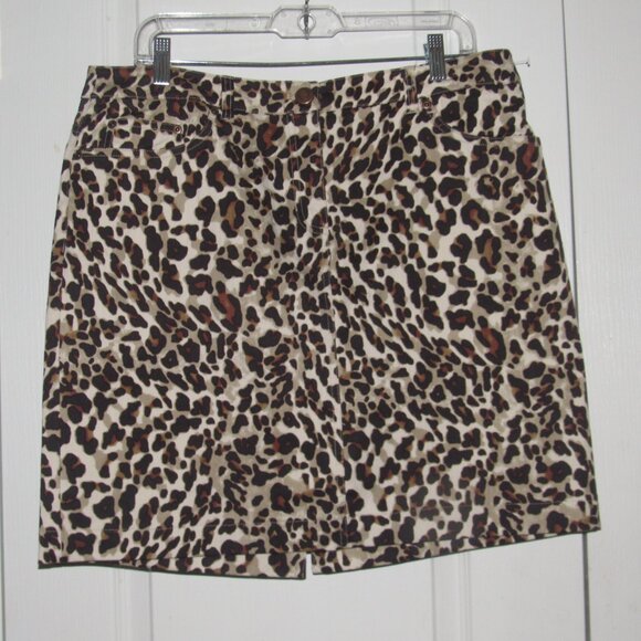 JONES NEW YORK SPORT Tan Brown Leopard Print Stretch Skirt Size 14 - Picture 1 of 3